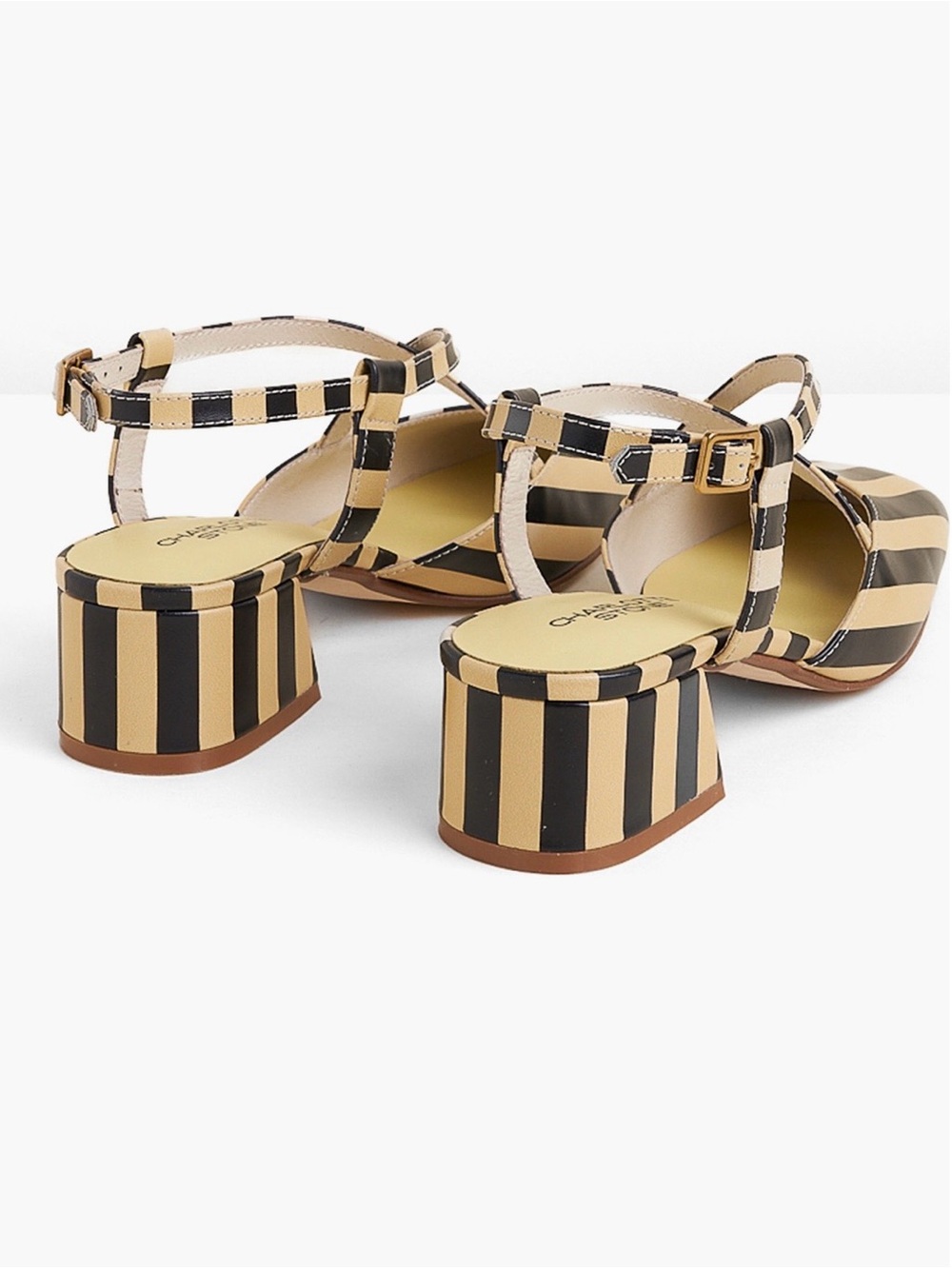 Charlotte Stone Yellow and Black Striped Crisscross Block Heel Pump - Picture 5 of 16